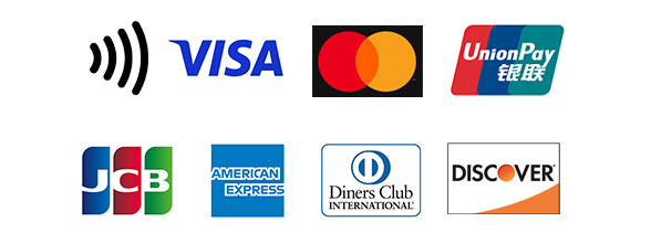 タッチ決済、VISA、MAsterCard、UnionPay、JCB、AmericanExpress、Diners、Discover